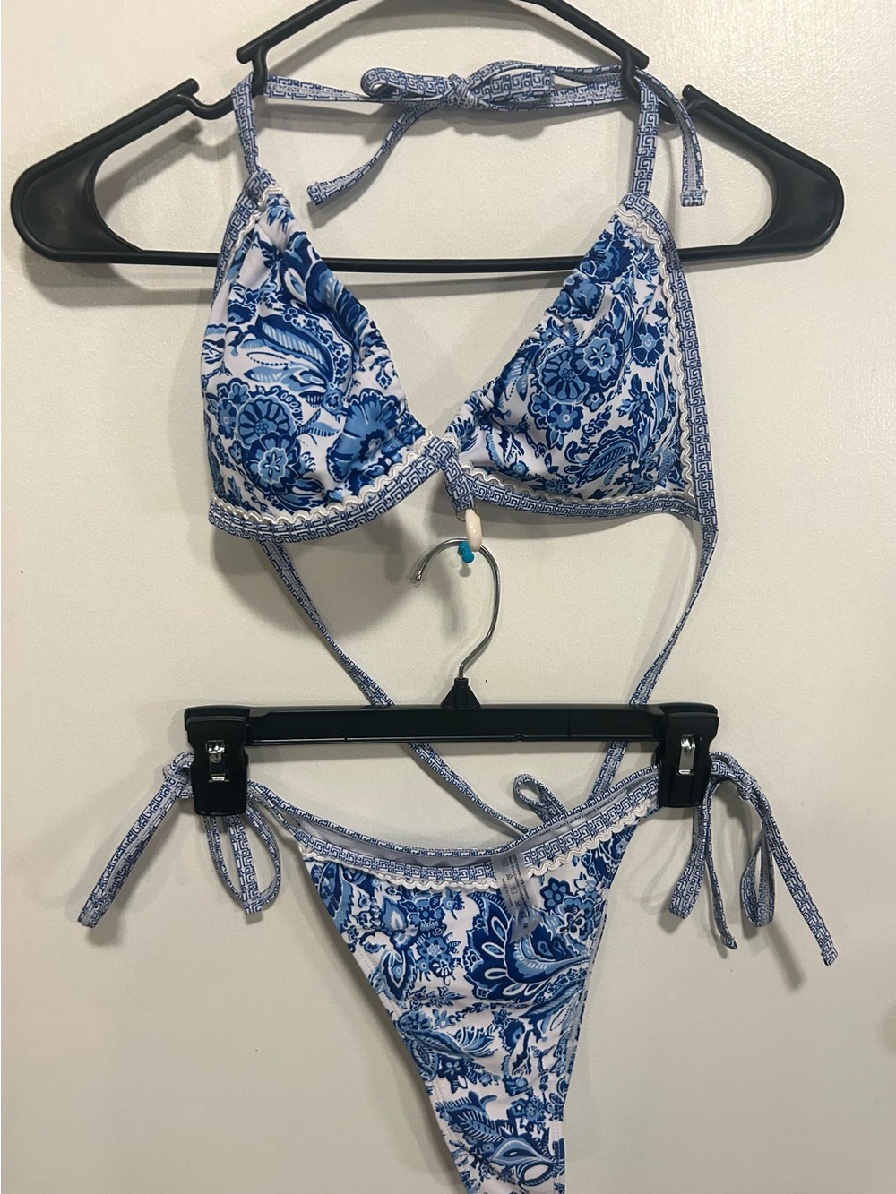 Blue and White Floral Tie Bikini Set